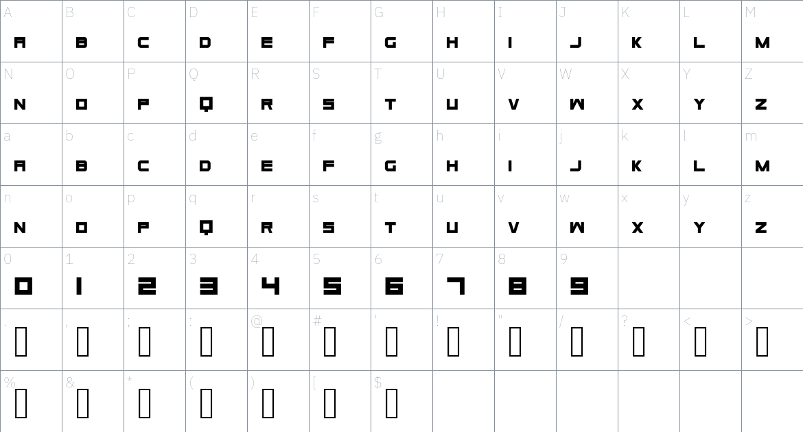 Basement font Character Map