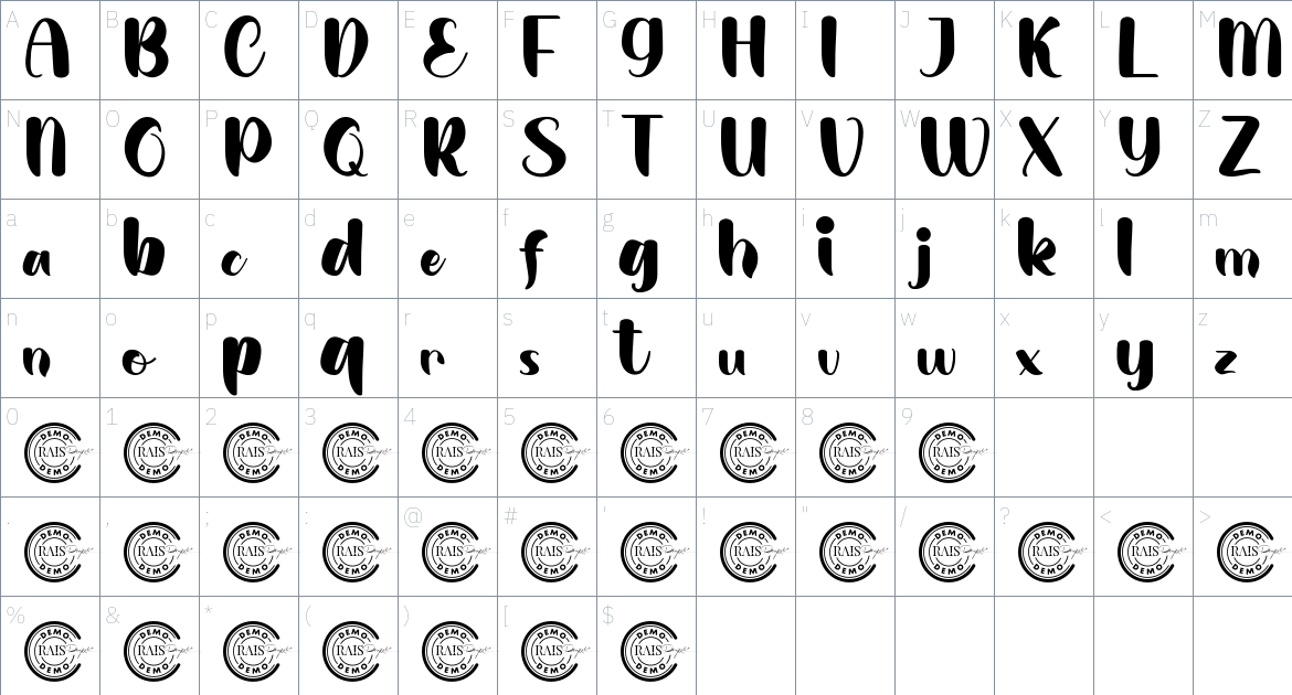 Cutie Potato font Character Map