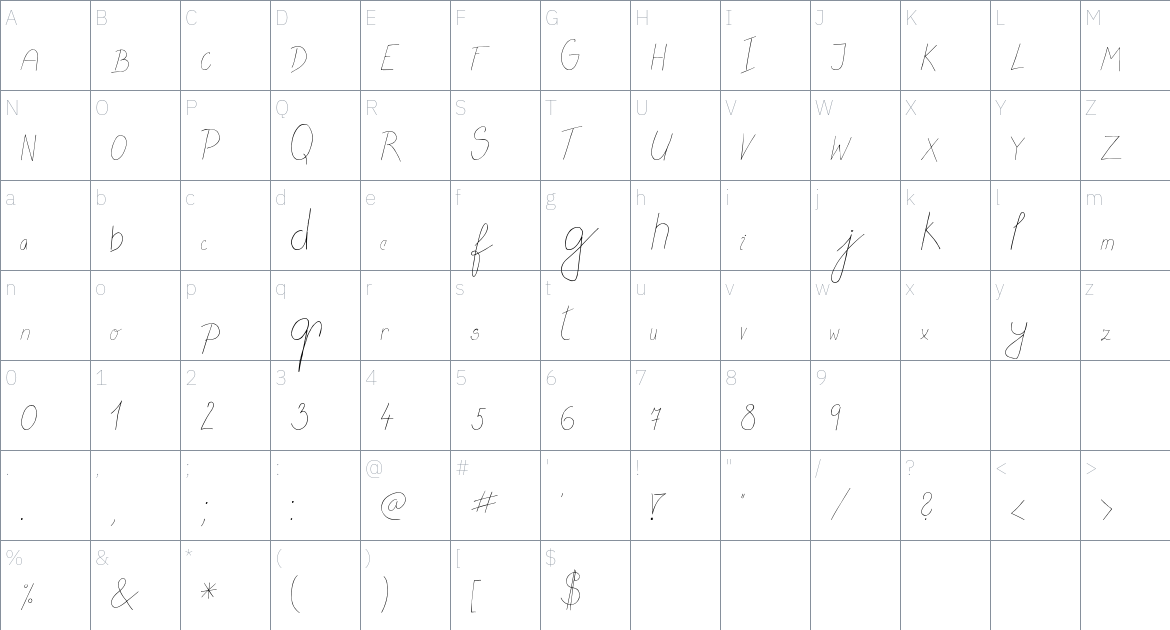 MTF Flowrites font Character Map