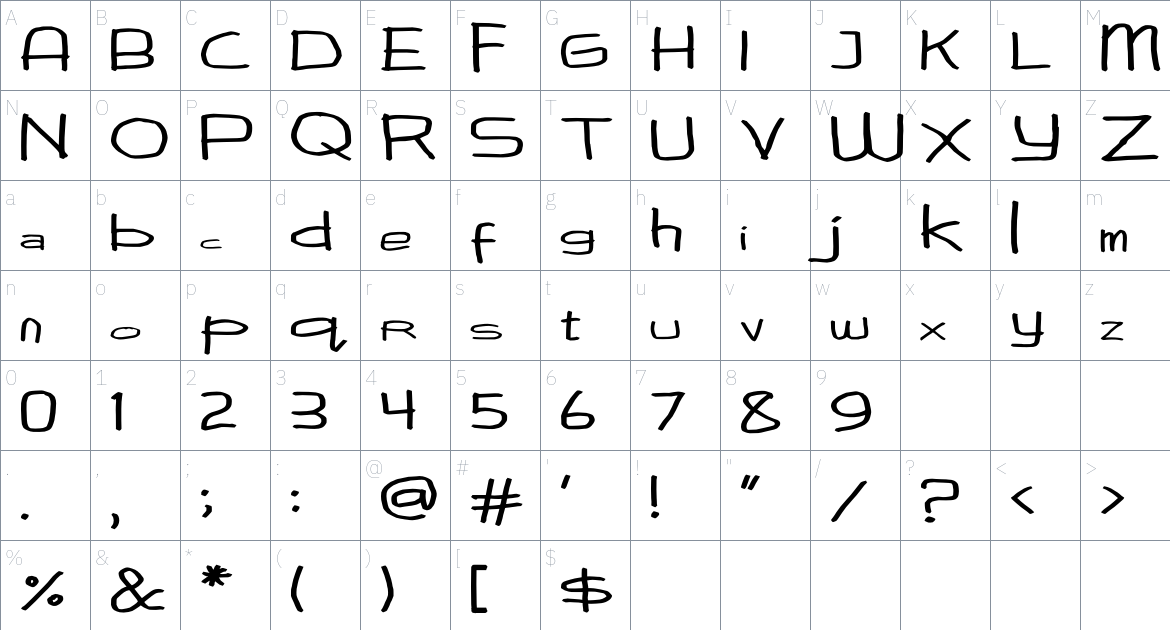 Blacking Text font Character Map