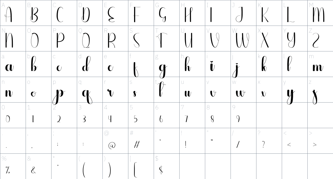 Shallow font Character Map