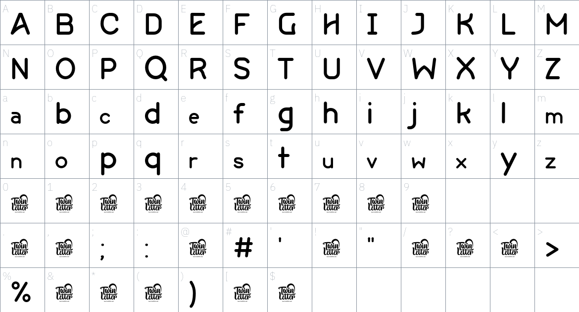 Rekay font Character Map