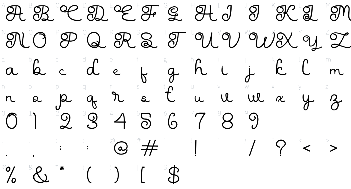 Zalena font Character Map