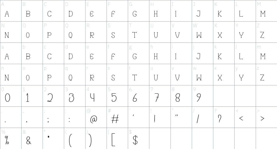 Summer Morning font Character Map