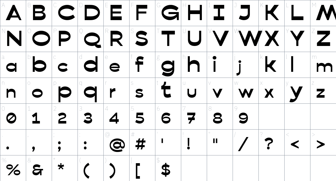 Bezier Sans font Character Map