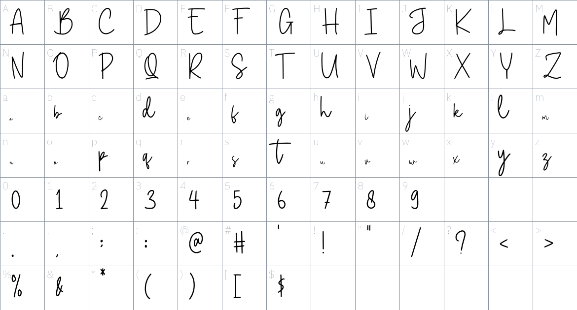 Camitta font Character Map