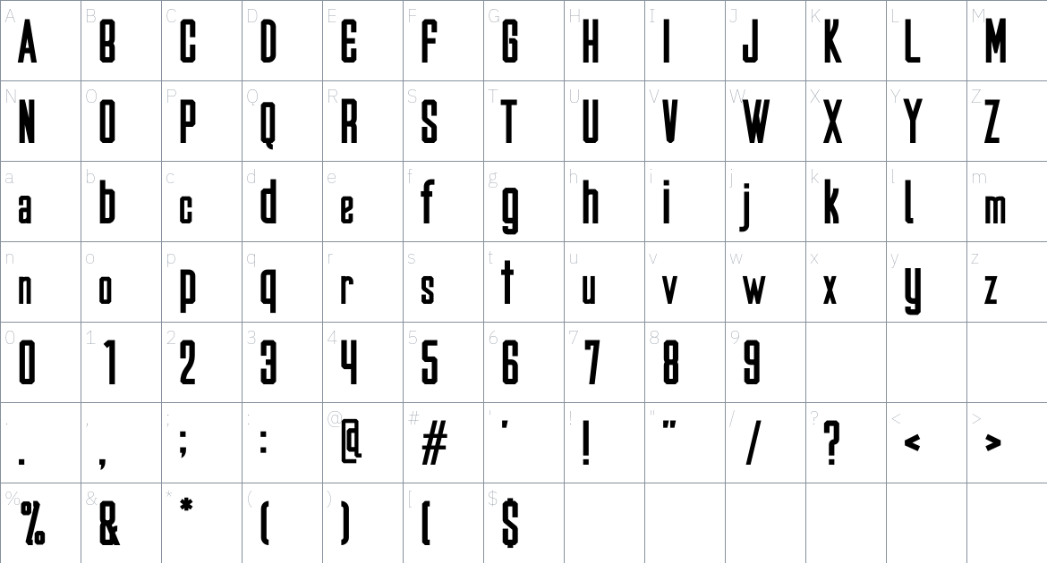 Carta Nera font Character Map