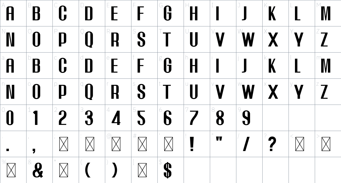 Comen font Character Map