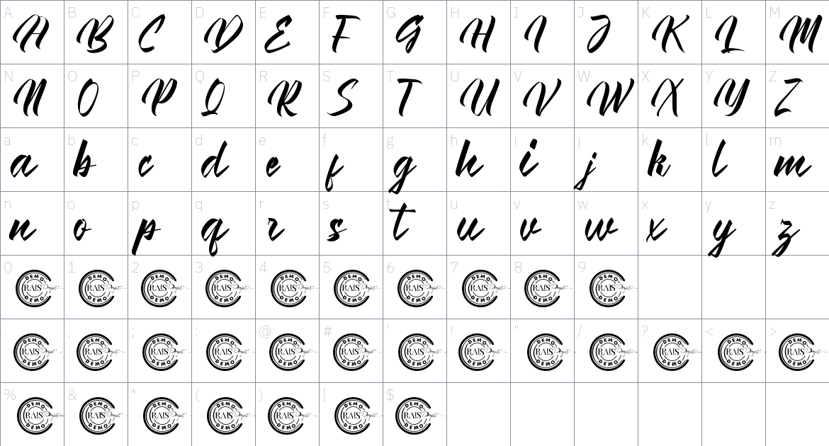 Venneta font Character Map