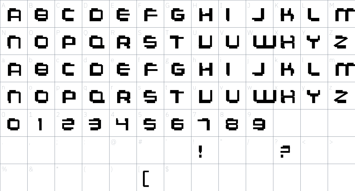 Aeogo Pixellated font Character Map