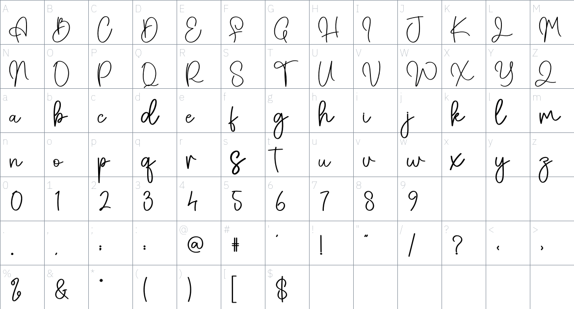 Belinda Signature font Character Map