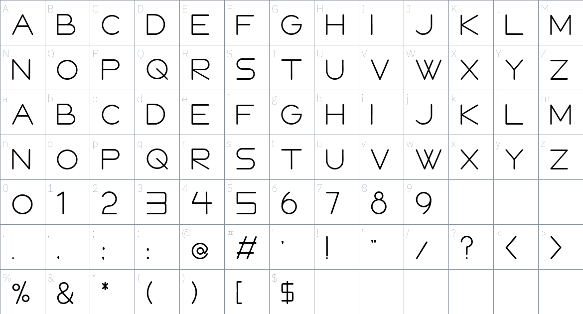 Foxus font Character Map