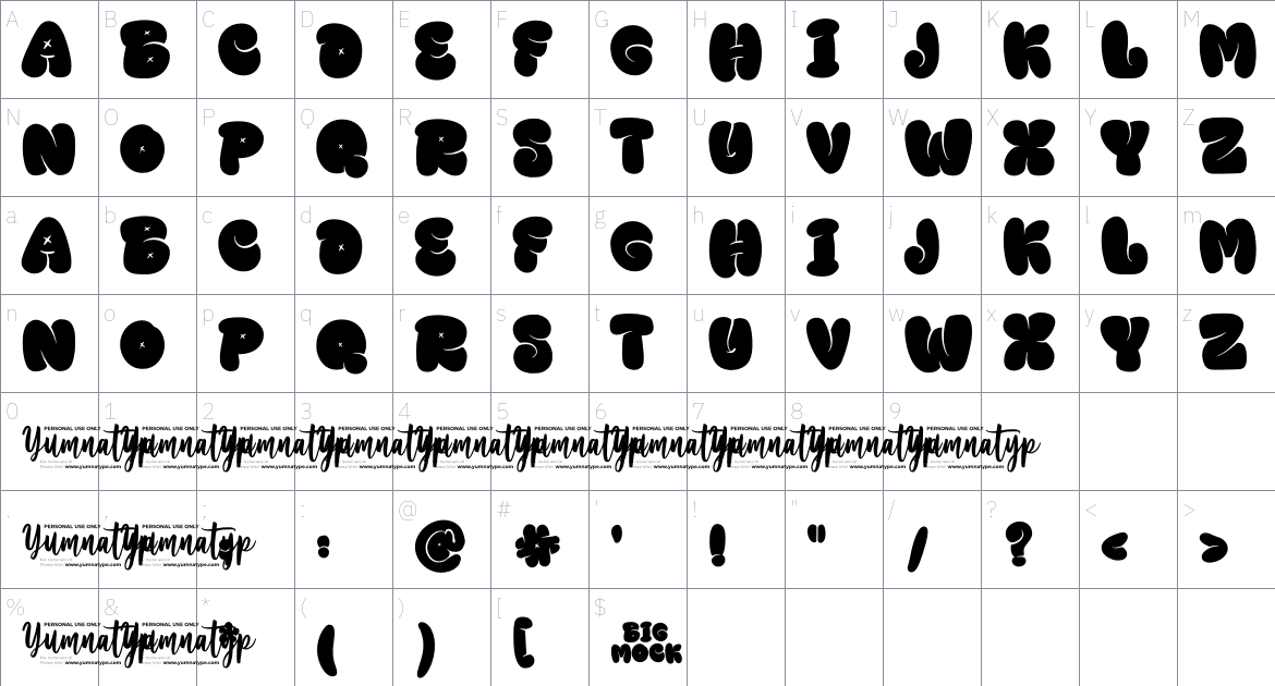 Big Mock font Character Map