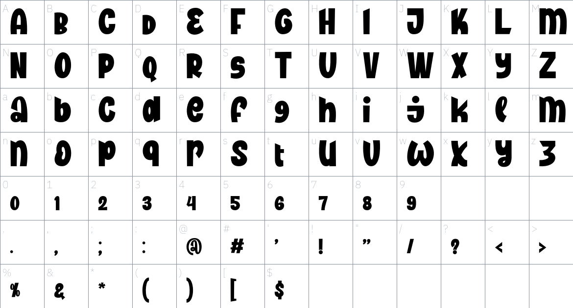 Showzee font Character Map