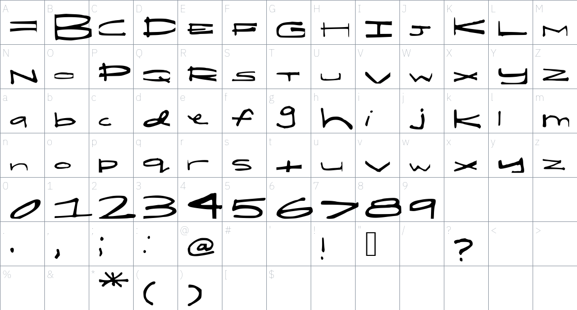 ShelbyShortandFat font Character Map