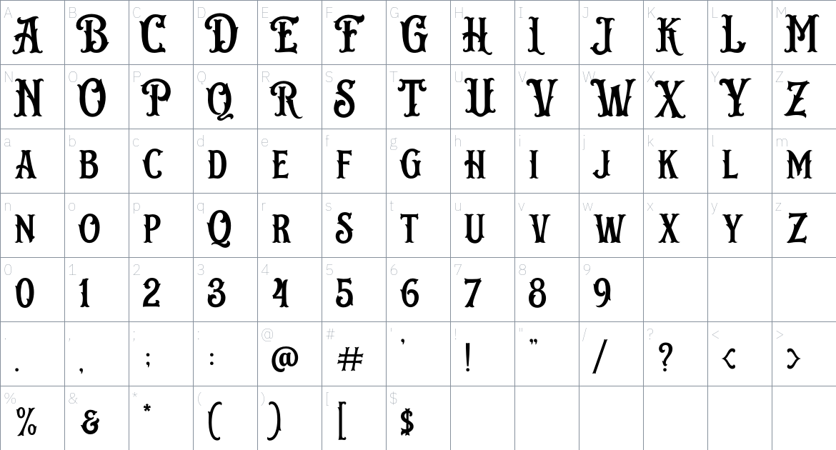 Bistern Font font Character Map