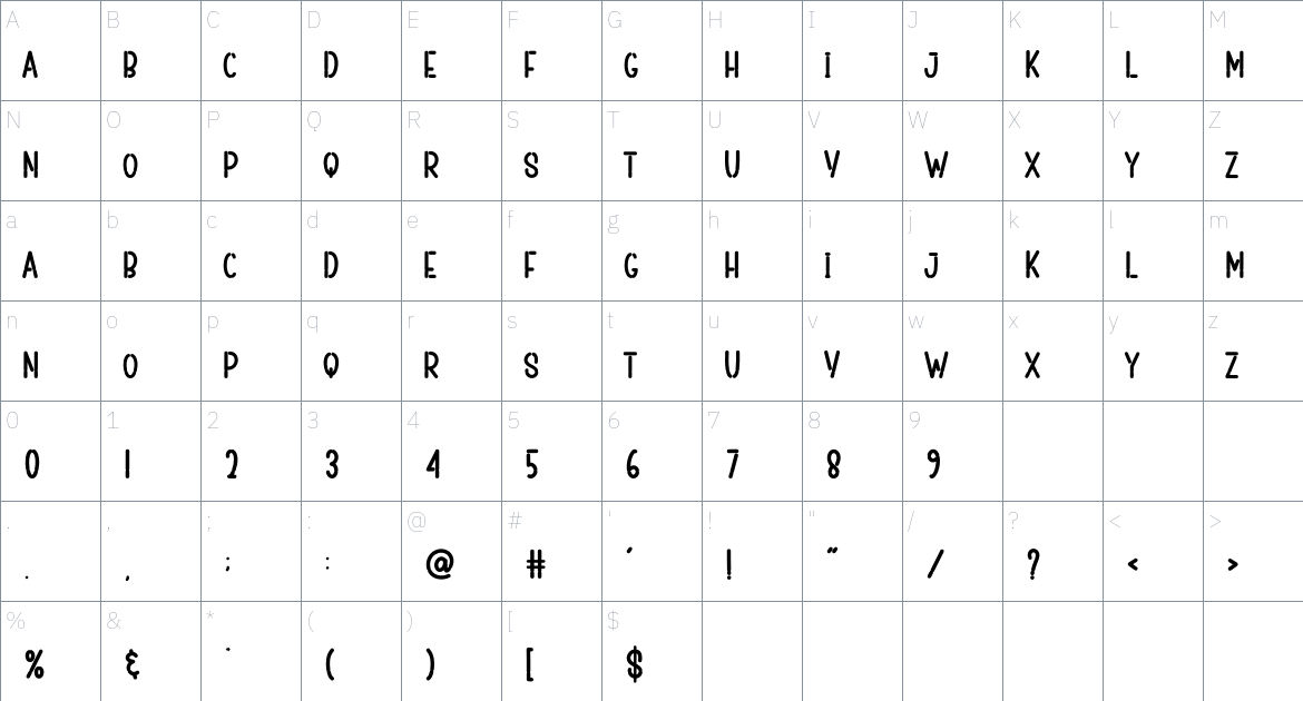 Cretion font Character Map