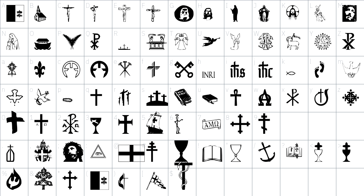 Christendom font Character Map