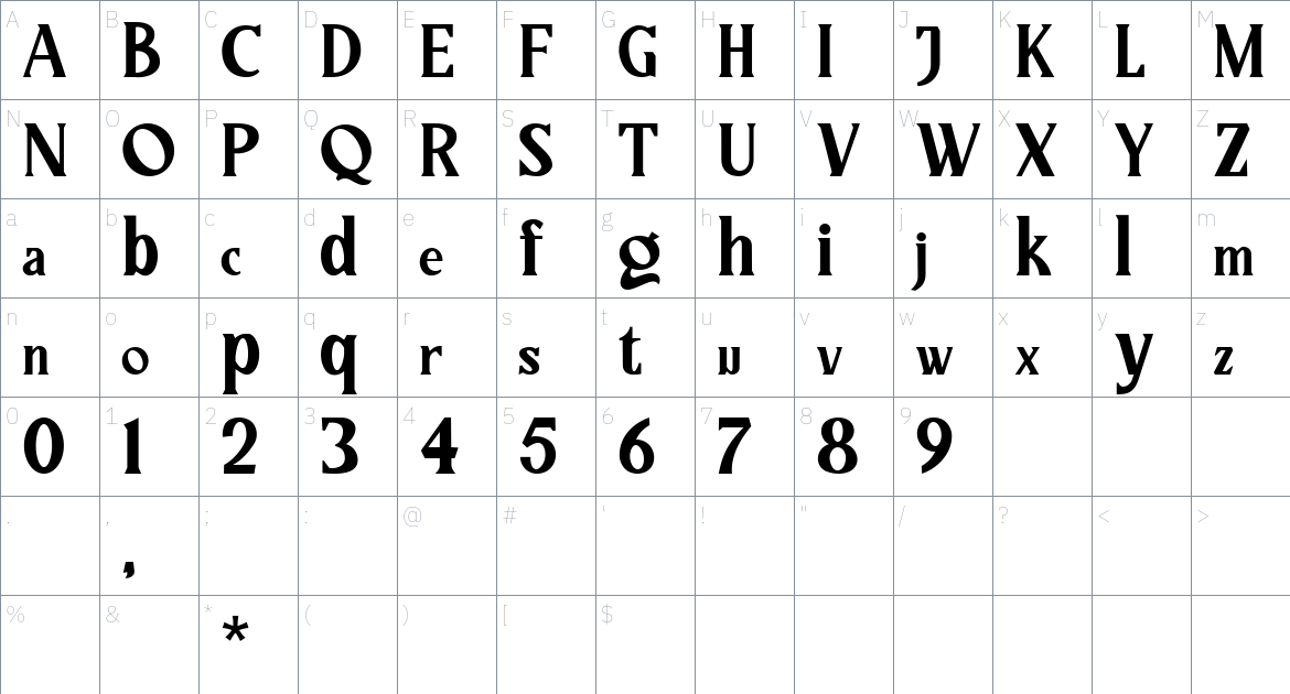 Regano Qingsta font Character Map