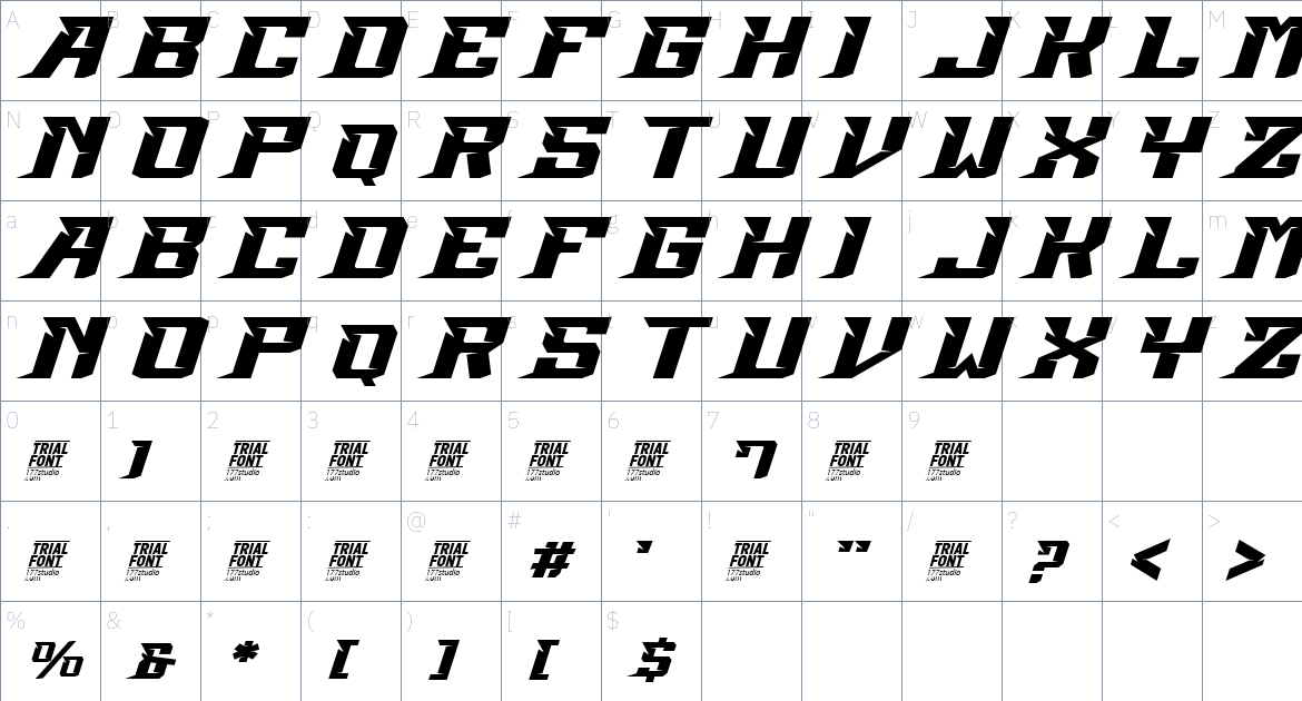 Thrive Sports font Character Map