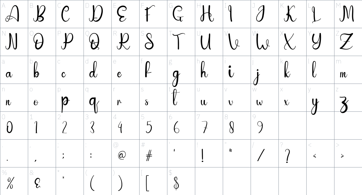 Airline font Character Map