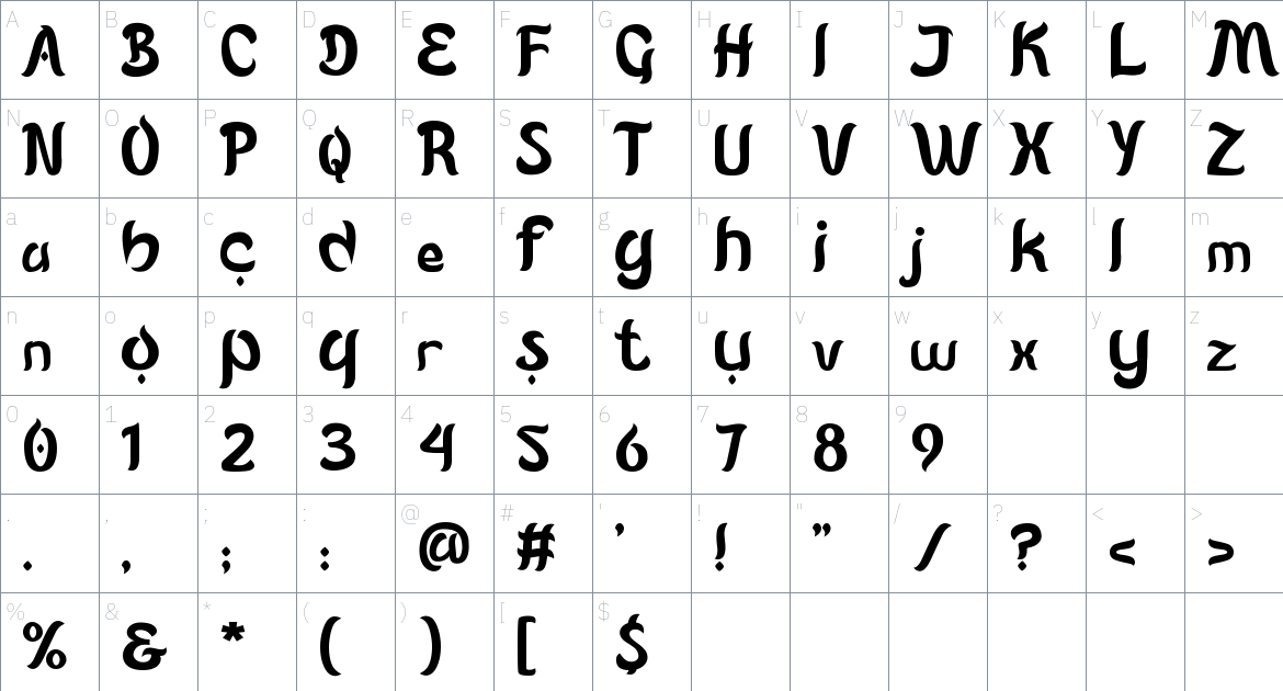 Qalasenja font Character Map