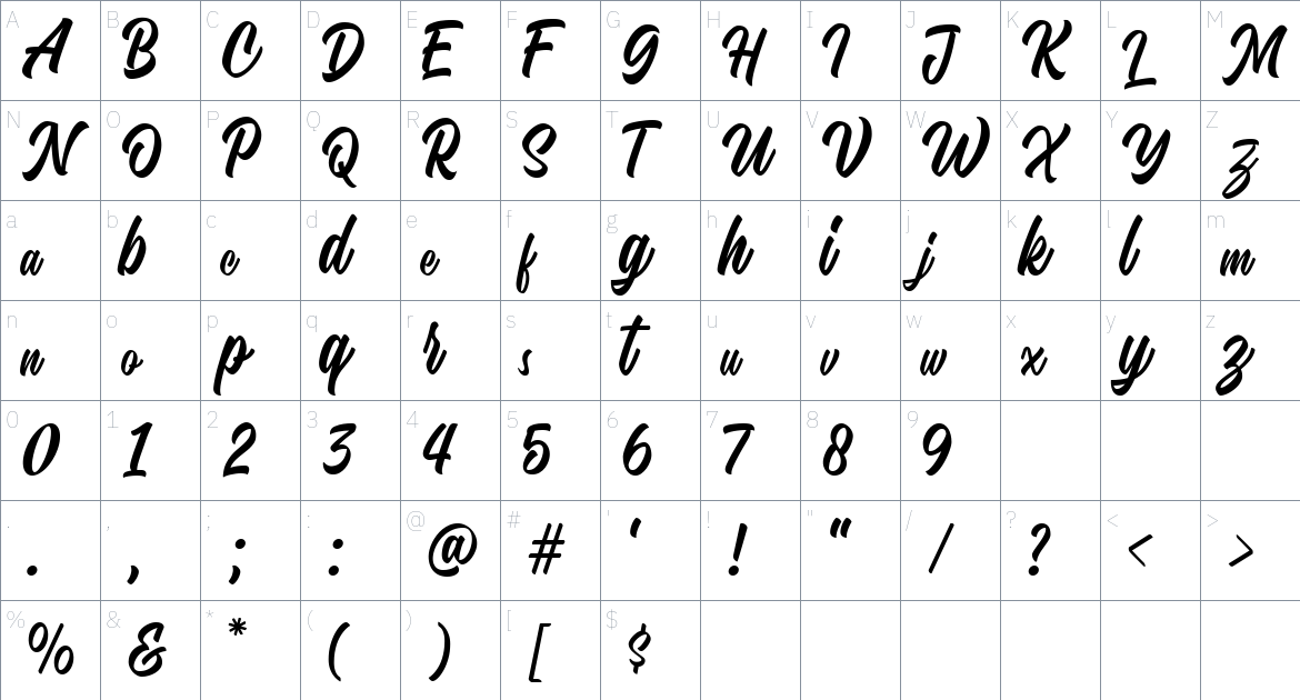 Hadnich Font font Character Map