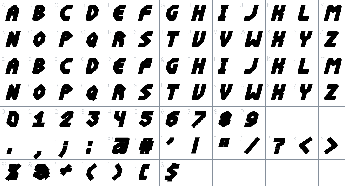 PVF Reality Font font Character Map