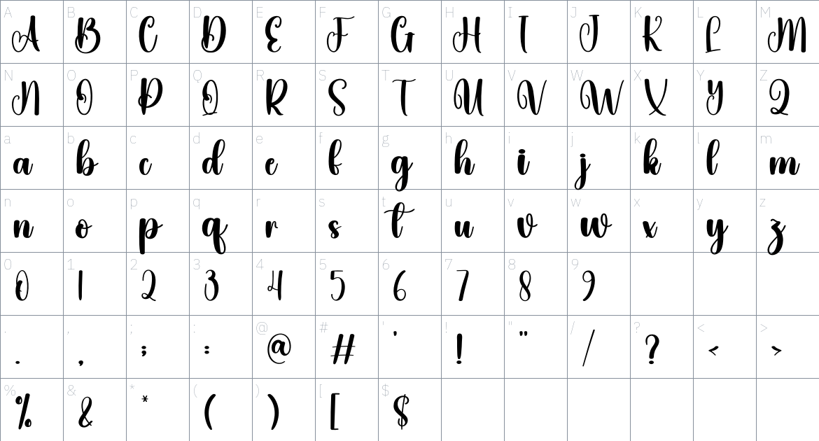 Winter Award font Character Map