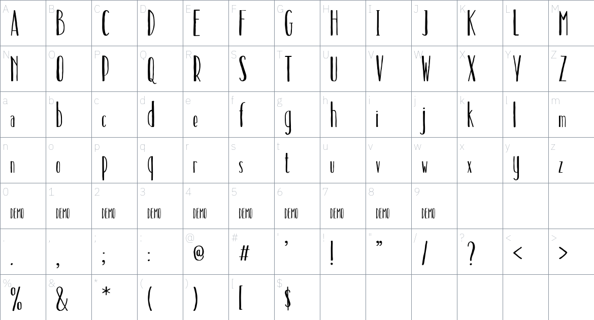 Hinterland Font font Character Map