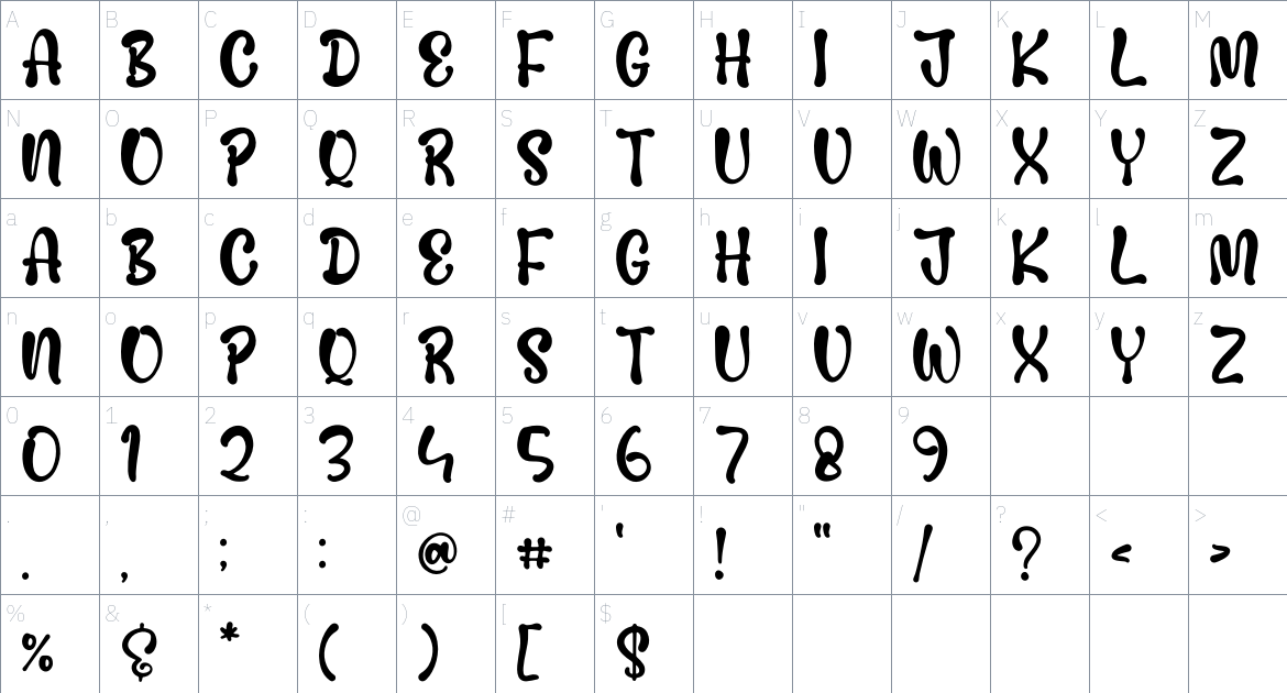 Damrush Pocket font Character Map