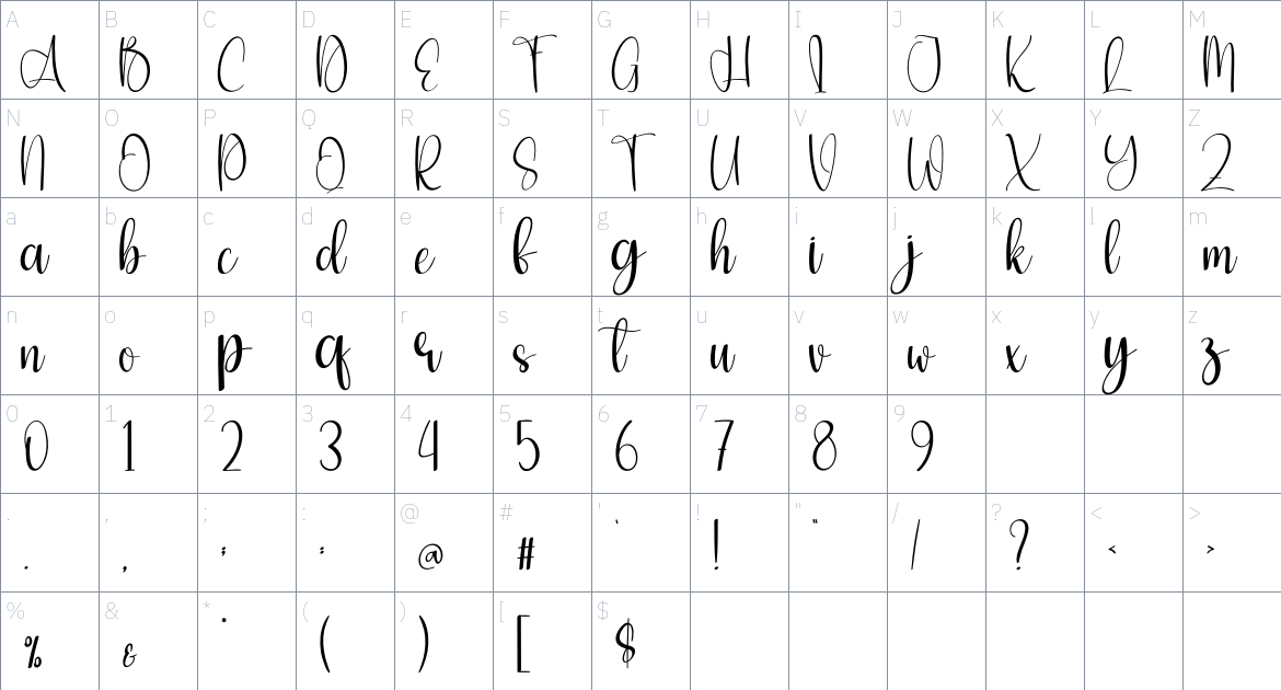 Shiny Another font Character Map