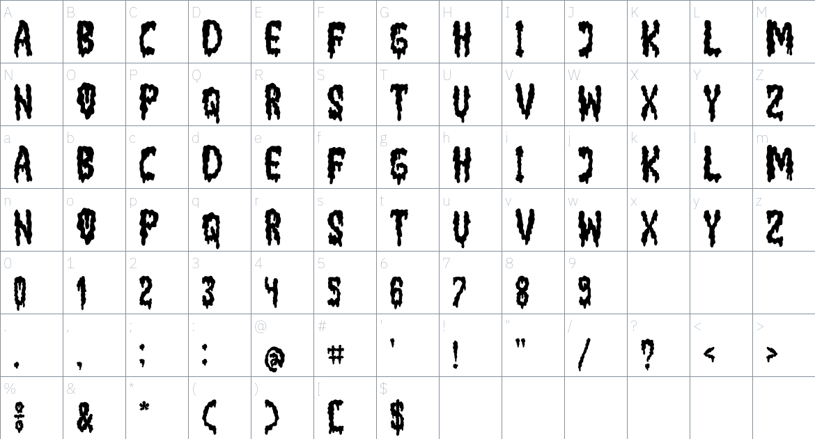 Slaughter Croshing font Character Map