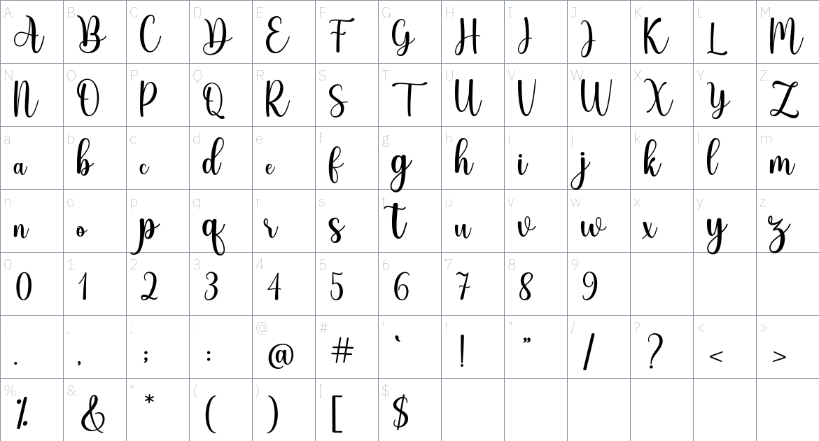 Story Line font Character Map