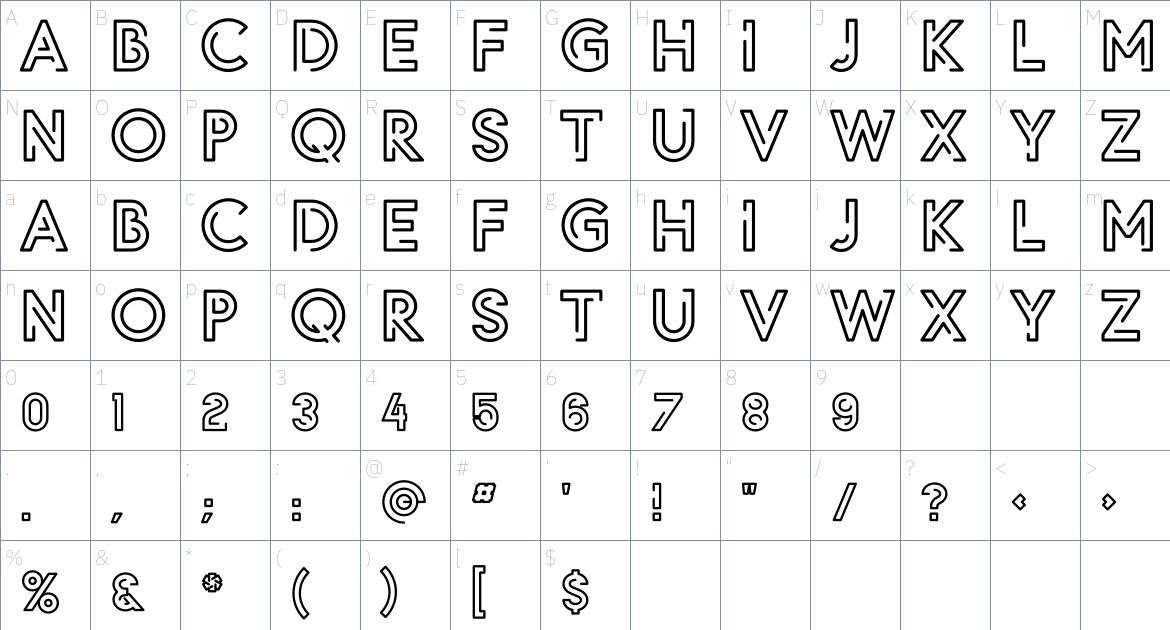 Roan font Character Map