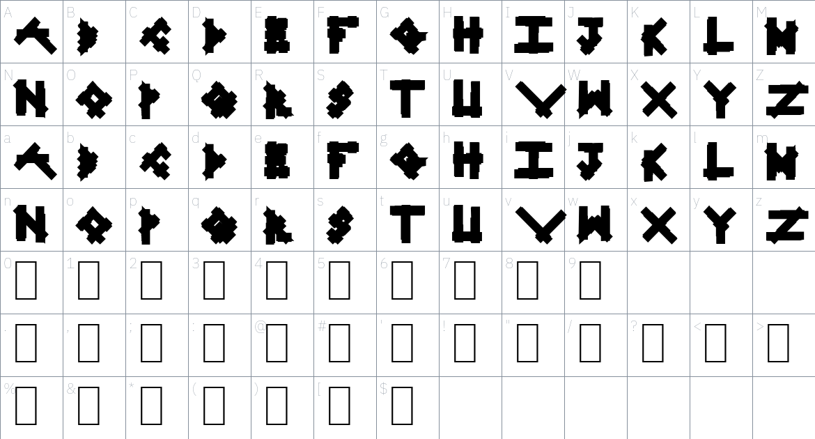 Linear Curve Font font Character Map