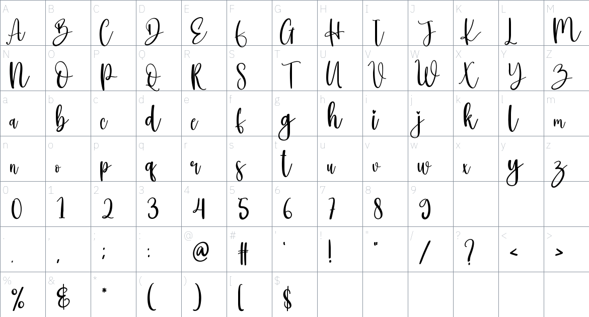 Hippie font Character Map