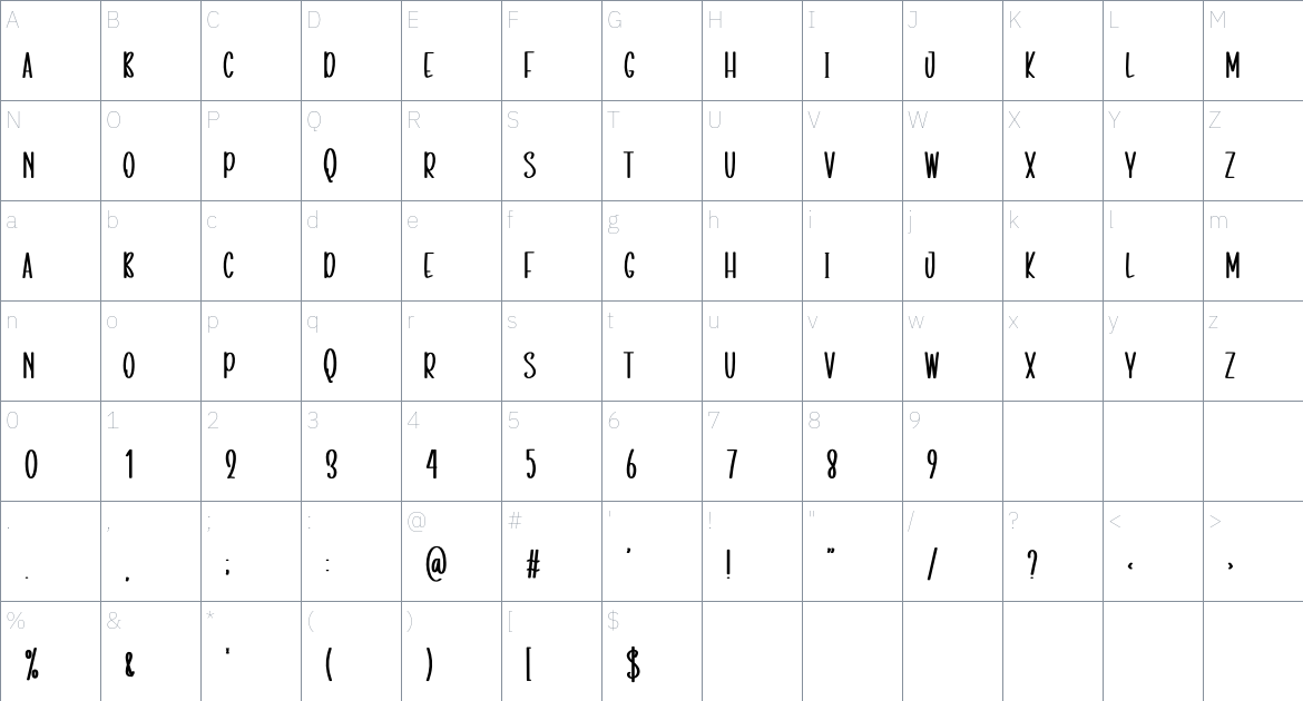 Guestroom font Character Map