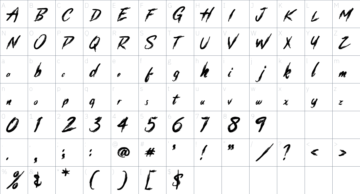 Brushle font Character Map