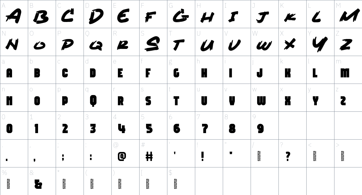 Silverthorne font Character Map