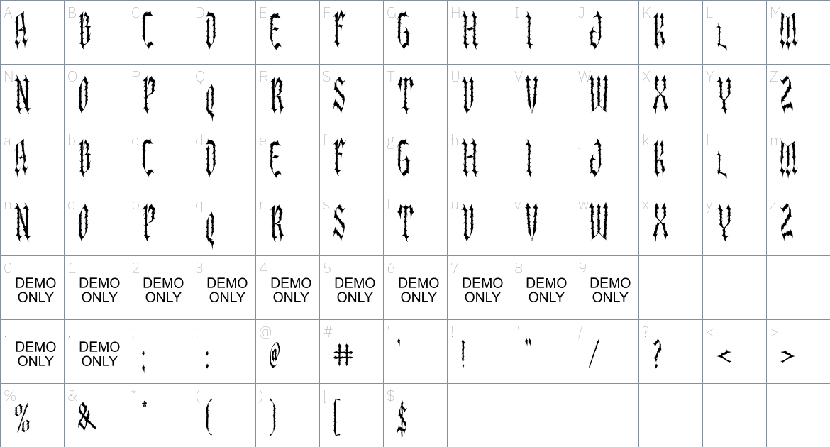 Suklax font Character Map