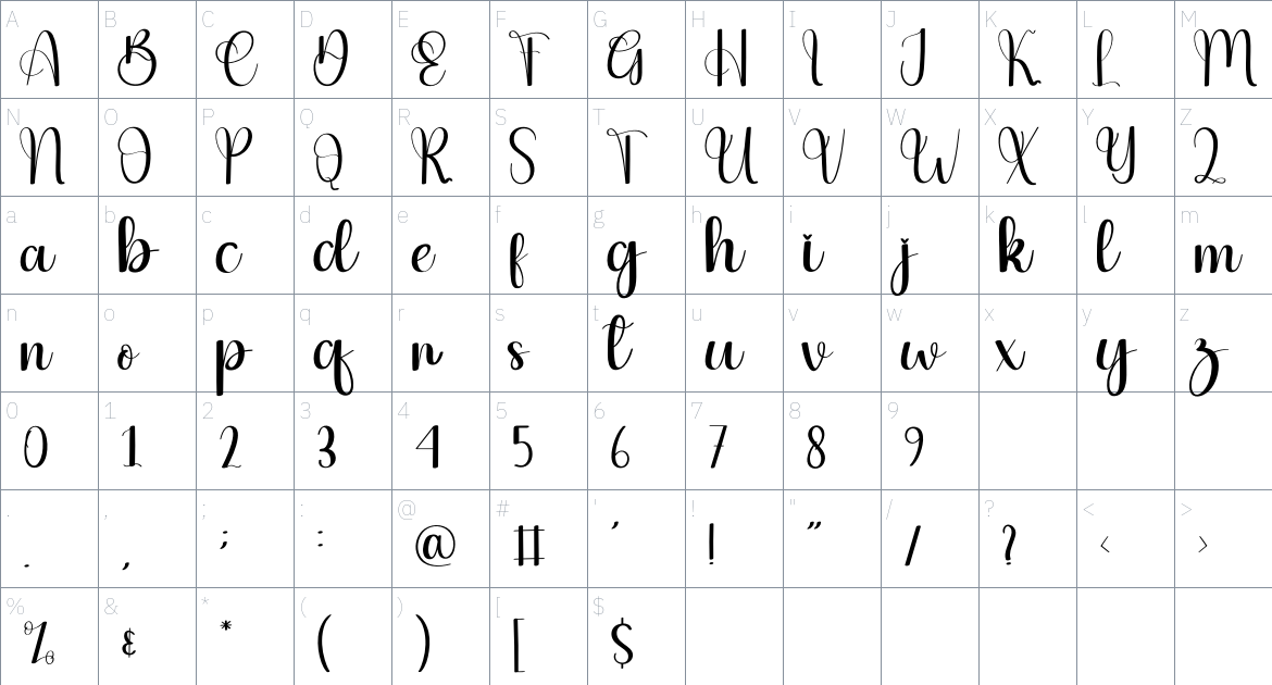 Bright Adventure font Character Map