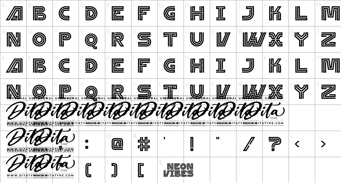 Neon Vibes font Character Map