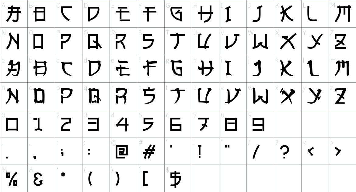 Kong Japanese font Character Map