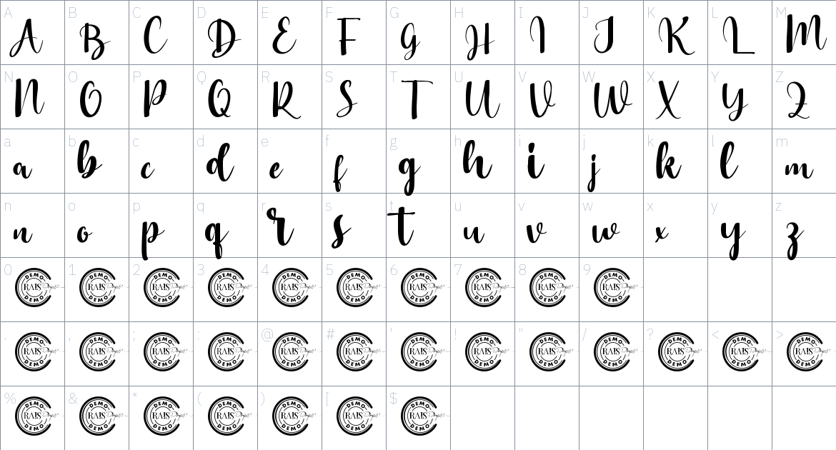 Before Thirty font Character Map