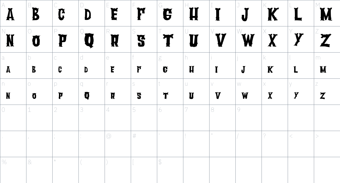 Vaporary font Character Map