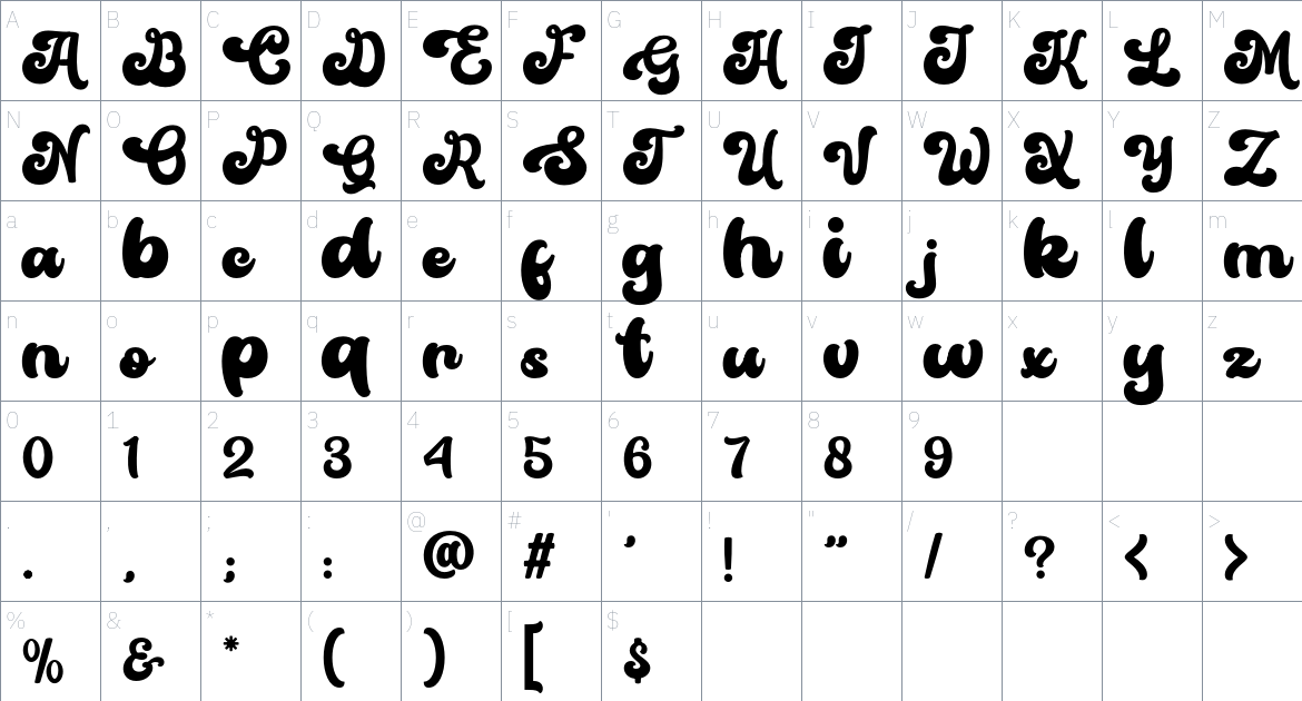 Monthstage font Character Map