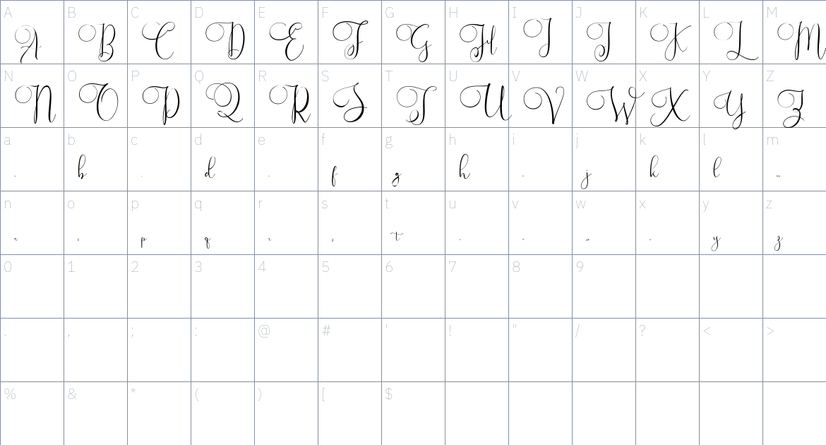 Vallerya Font font Character Map