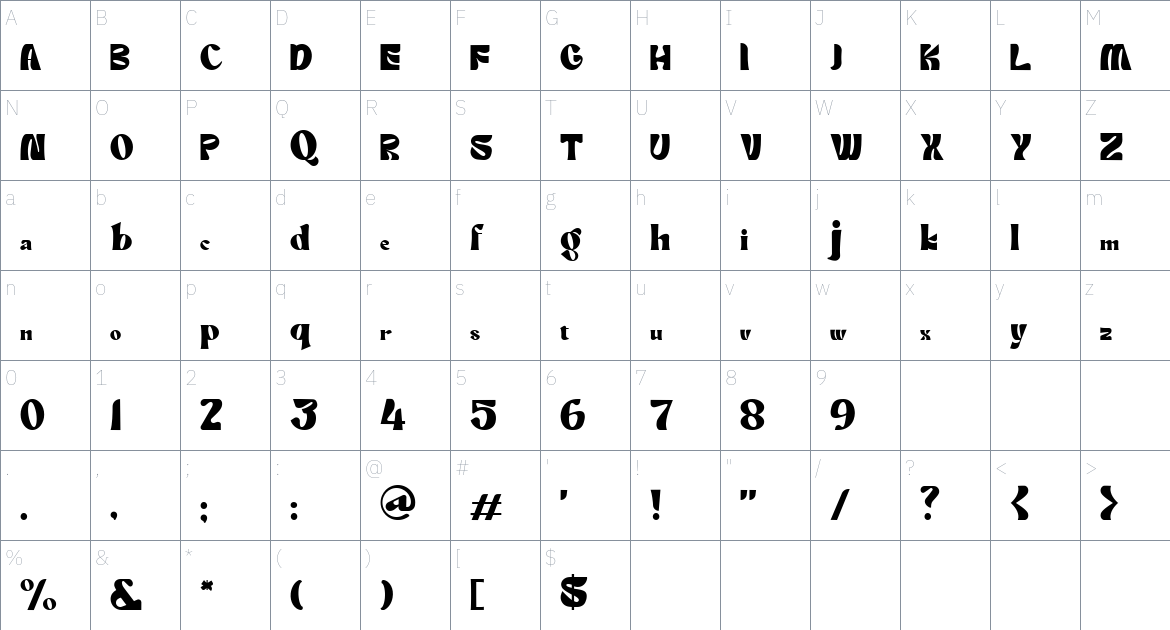 Quiny font Character Map