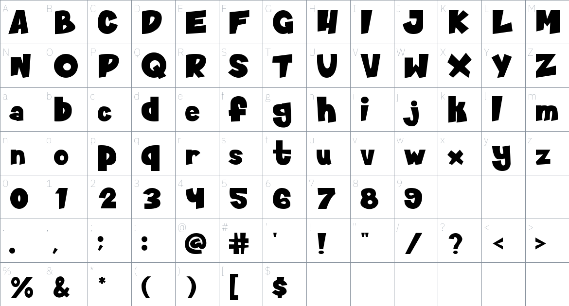 Gotcha Font font Character Map